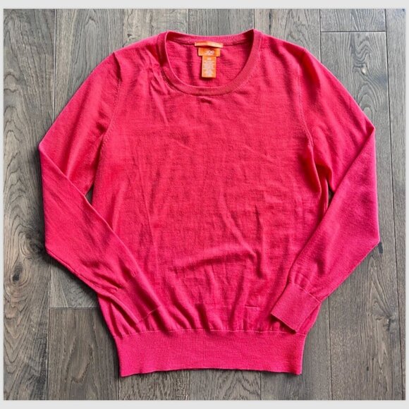 Joe Fresh 100% Merino Wool Crewneck Sweater Size S Coral Red Lightweight Knit - Picture 1 of 8